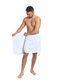 Bílý pánský saunový kilt z bavlněného froté - celkový pohled