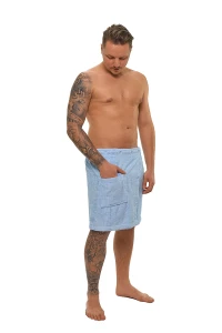 Sada Light Blue: župan s kapucí + pánský saunový kilt + osuška
