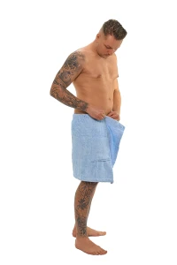 Sada Light Blue: župan s kapucí + pánský saunový kilt + osuška