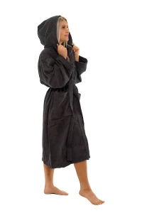 Dámský bavlněný froté župan s kapucí tmavě hnědá - boční pohled