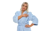 Dámský župan z bavlněného froté kimono světle modrá zblízka