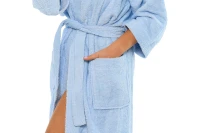 Dámský župan z bavlněného froté kimono světle modrá zblízka kapsa