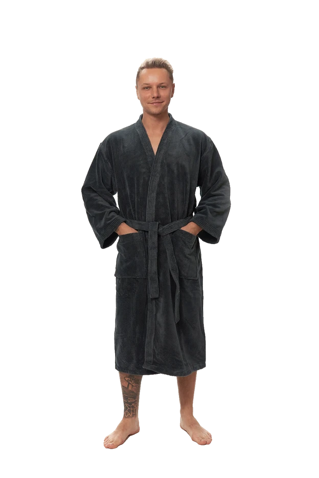 Pánský župan Kimono mikroplyš/bavlna, Antracit