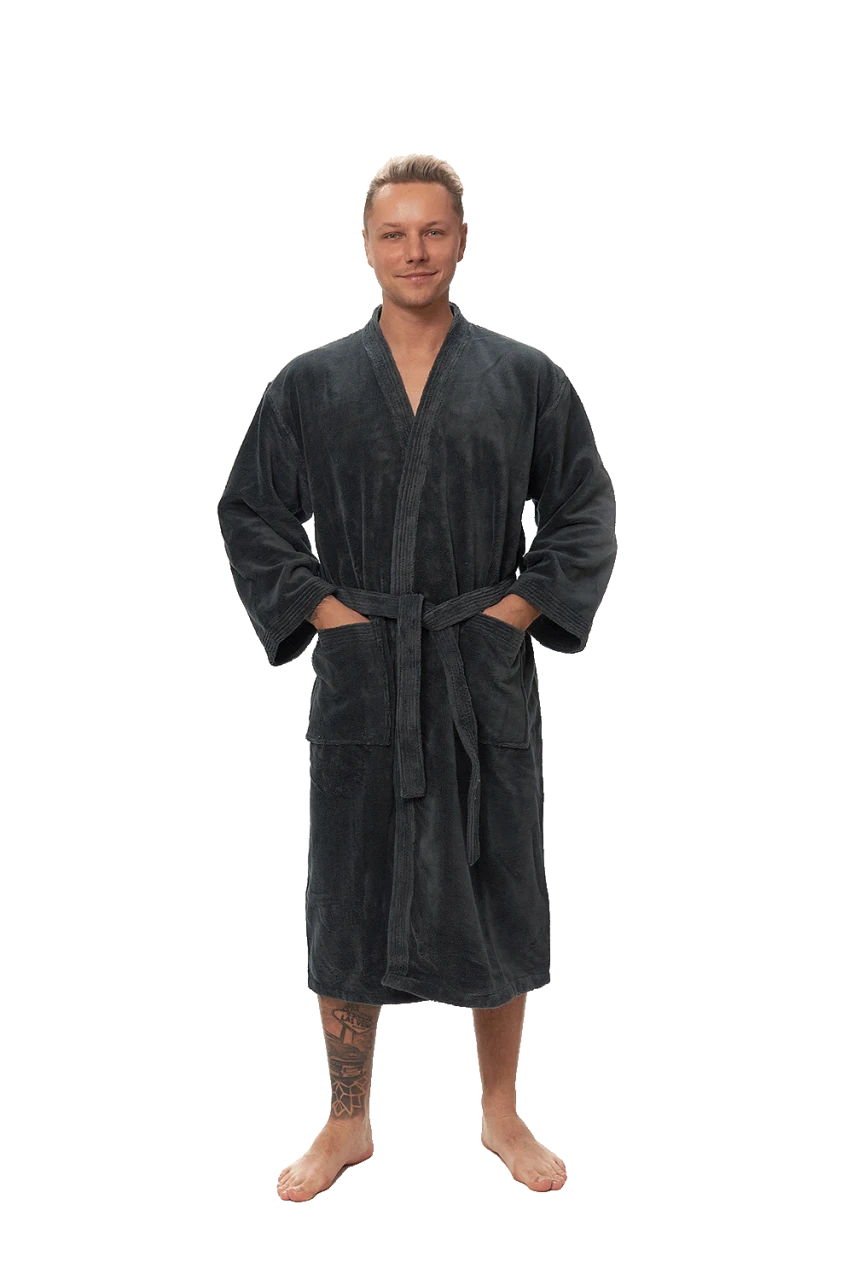 Pánský župan Kimono mikroplyš/bavlna, Antracit
