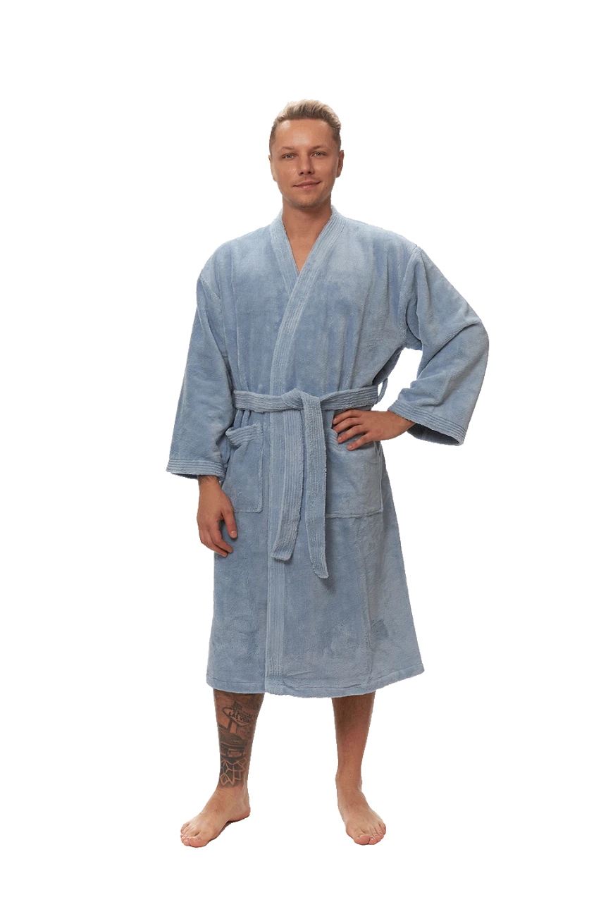 Pánský župan Kimono mikroplyš/bavlna, Mlžná modř