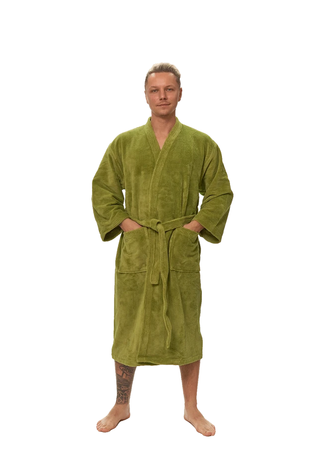 Pánský župan Kimono mikroplyš/bavlna, Olivově zelená
