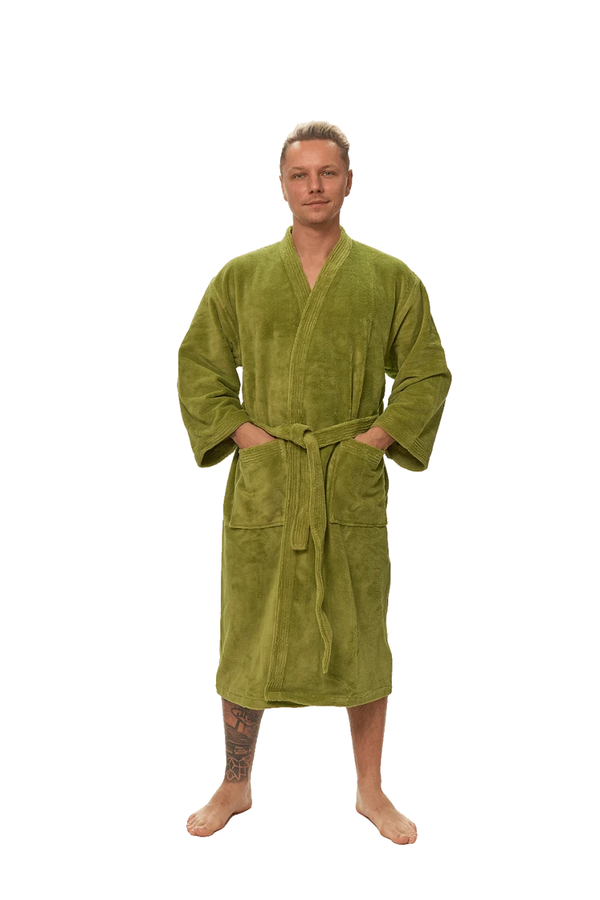 Pánský župan Kimono mikroplyš/bavlna, Olivově zelená