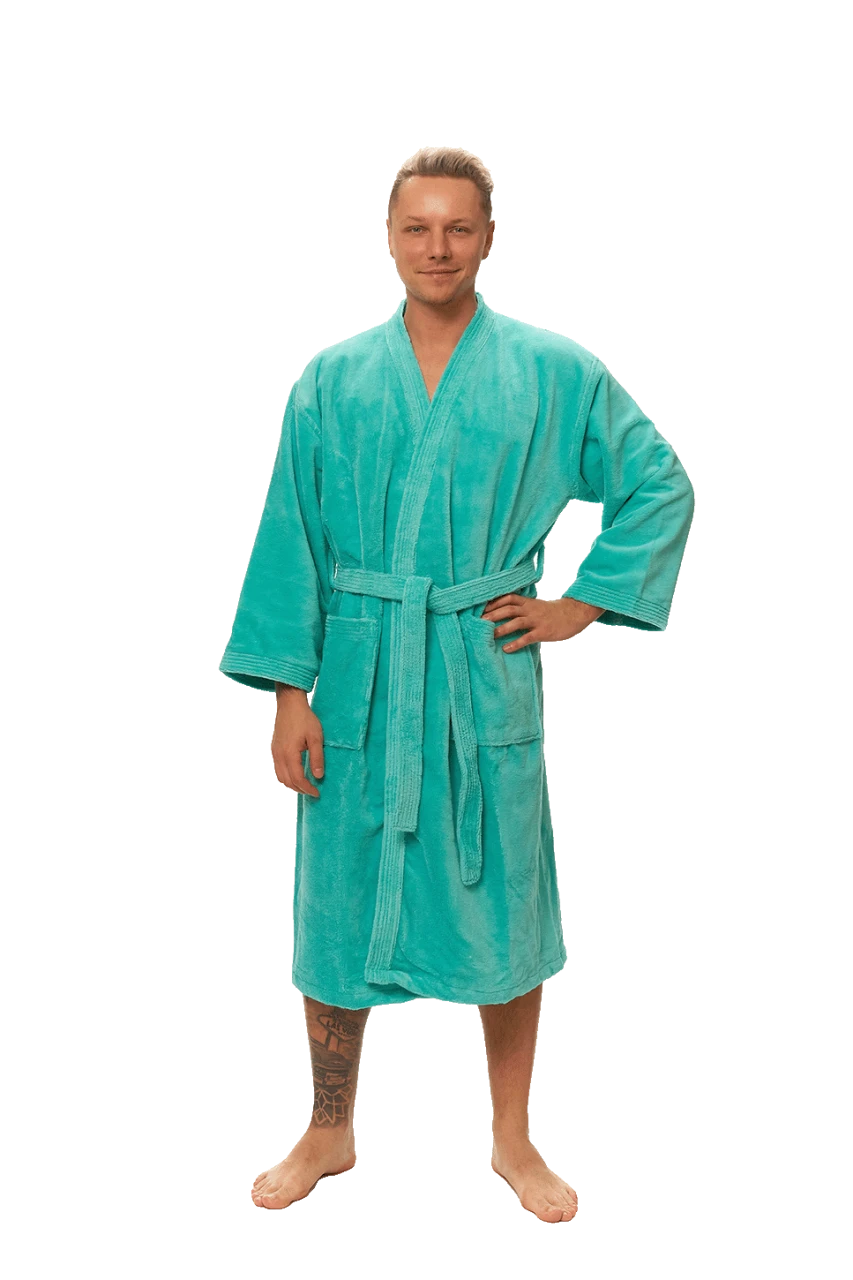Pánský župan Kimono mikroplyš/bavlna, Tyrkysová