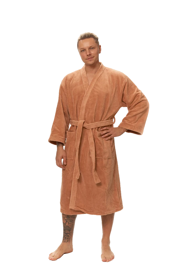 Pánský župan Kimono mikroplyš/bavlna, Terakotová