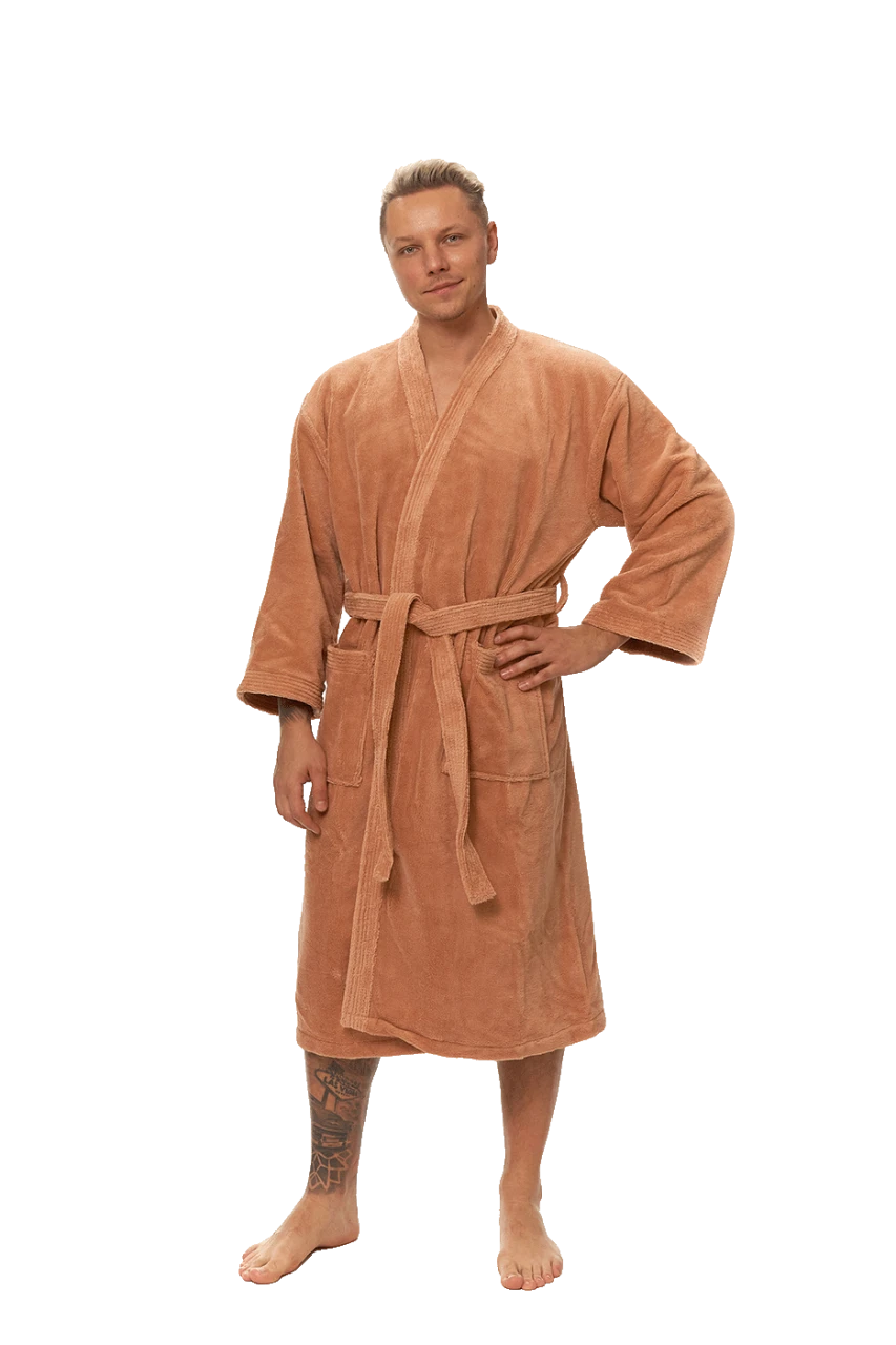 Pánský župan Kimono mikroplyš/bavlna, Terakotová